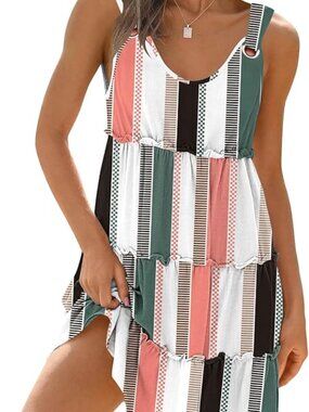 Summer Block Color Sund Dress (Whit/Pink/Green/Black)